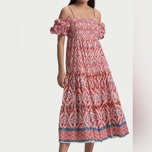 Ash & Eden Feya off shoulder midi dress Ladies size small Red white blue print